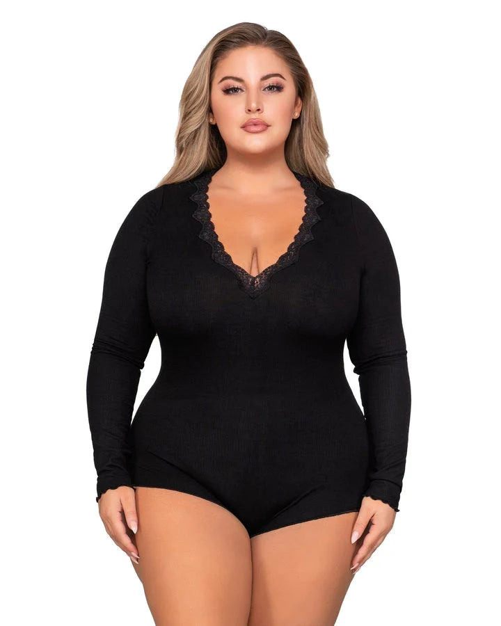 TeeLure Stretch Rib Knit Plunge Romper