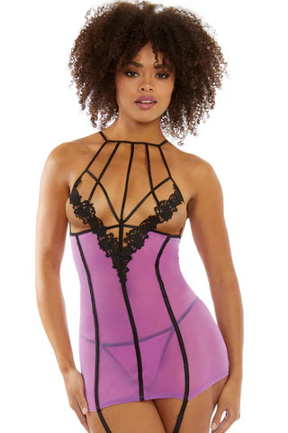 TeeLure Stretch Mesh Garter Slip with Venise Detailing
