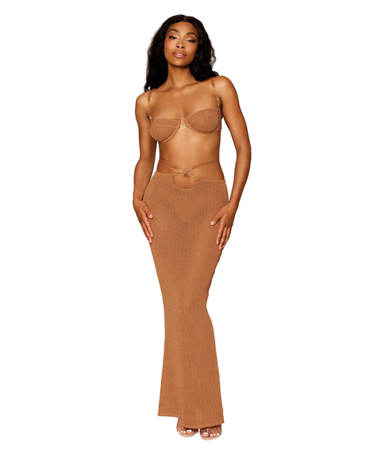 TeeLure Novelty Rib Knit Sleepwear Bra and Long Slip Skirt Set