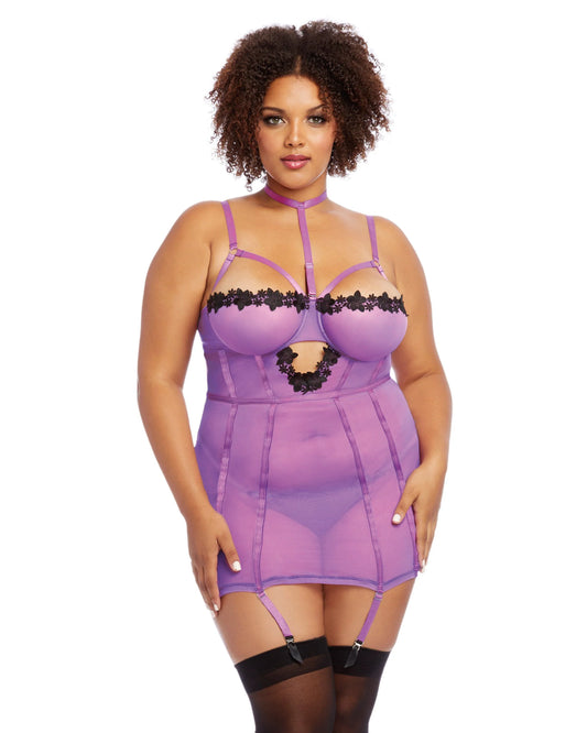 Stretch Mesh & Venise Lace Garter Slip